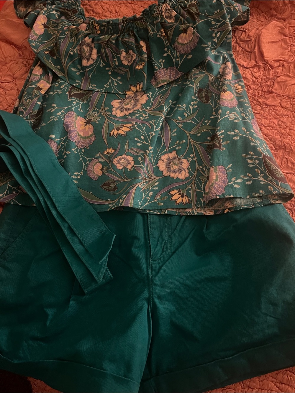 Loft paper bag teal blue shorts and shirt size 4 with 4” inseam
